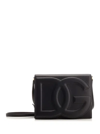 Dolce & Gabbana Black Embossed Logo Leather Cross Body Bag