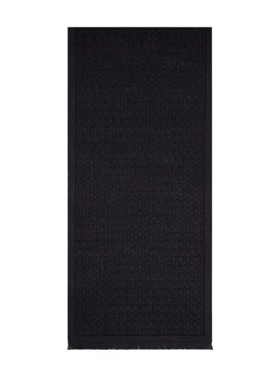 Ferragamo Women's Printed Wool Scarf In Black Charcoal