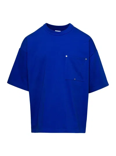 Bottega Veneta V-pocket Detail Oversized Cotton T-shirt In Blu