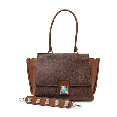 Etro Stone Embellished Paisley Printed Tote Bag In Brown