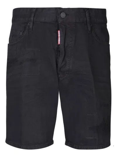 Dsquared2 Bull Marine Distressed Denim Shorts In Black