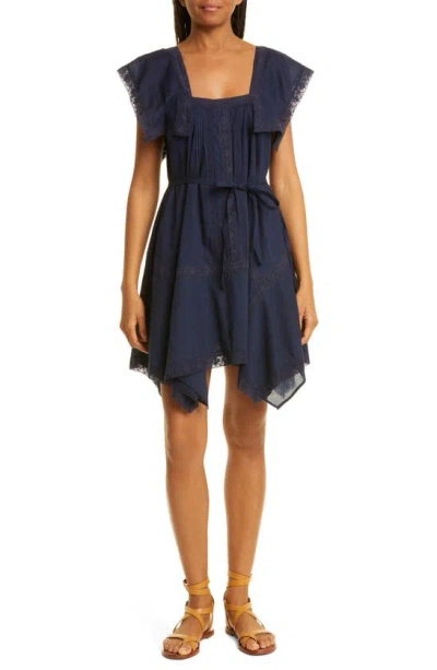 Rebecca Taylor Lace Inset Cotton Shift Dress In Marine Blue