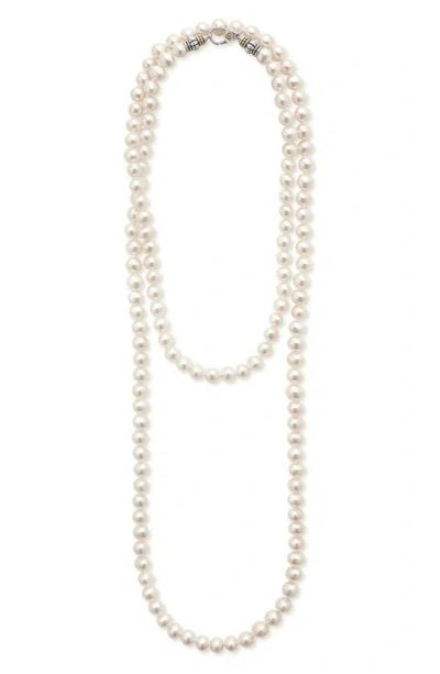 Lagos Sterling Silver And 18k Luna Pearl Small Strand Necklace, 36"l In Pearl/ Silver