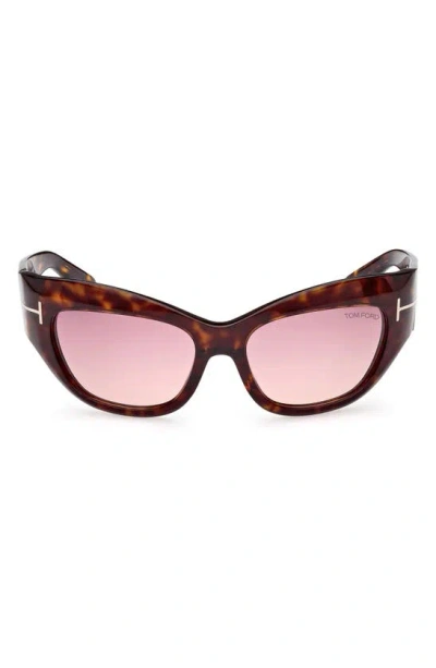 Tom Ford Brianna 55mm Gradient Cat Eye Sunglasses In Classic Havana / Purple Pink