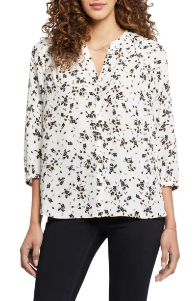 Nydj Three Quarter Sleeve Printed Pintucked Back Blouse In Sugarville