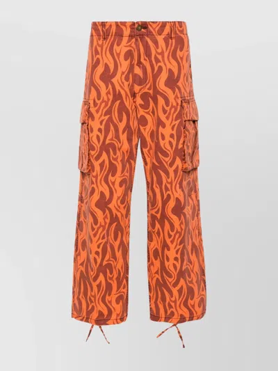 Erl Printed Flame Cargo Trousers In Orange