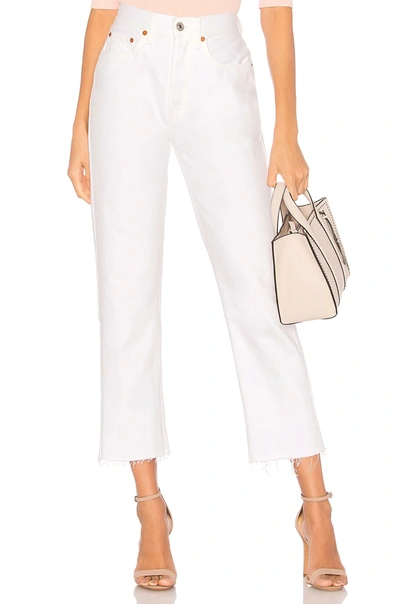 Re/done High Rise Stove Pipe Straight Jeans In Vintage White Worn