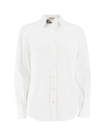Brunello Cucinelli Long-sleeved Buttoned Shirt In Bianco