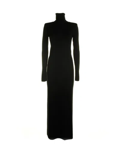 Saint Laurent Funnel Neck Long-sleeved Dress In Black