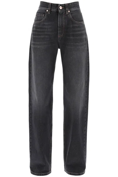 Brunello Cucinelli Straight Cut Jeans In Black Stone Denim (grey)