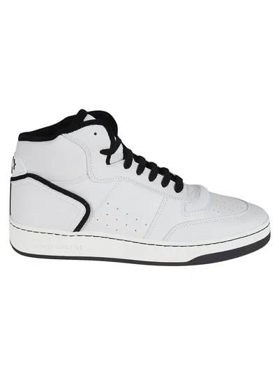 Saint Laurent Men's Sl/80 Mid-top Sneakers In Smooth And Grained Leather In White