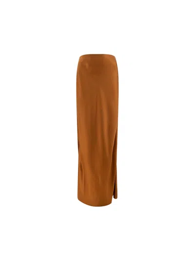 Saint Laurent Organic Silk Skirt In Beige
