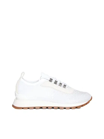 Brunello Cucinelli Knitted Lace-up Sneakers In Bianco