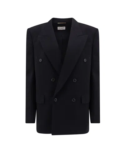 Saint Laurent Double-breasted Wool Blazer In Black