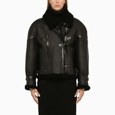 Saint Laurent Leather Shearling Jacket In Black