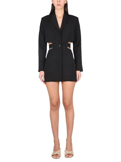 Jacquemus Le Dressing Gown Bari Blazer Mini Dress With Cut-out Detail In Wool Woman In Black