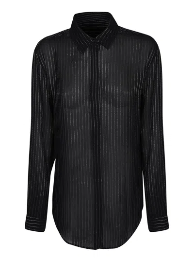 Saint Laurent Striped Long-sleeved Shirt In Black