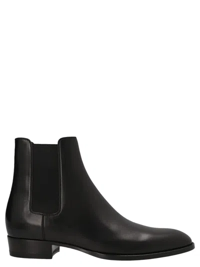 Saint Laurent Chelsea Leather Boots In Black