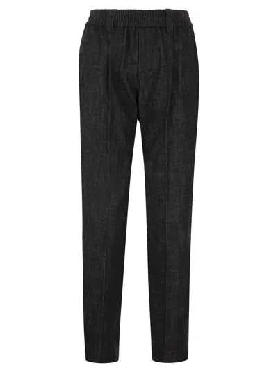 Brunello Cucinelli Denim Trousers In Black