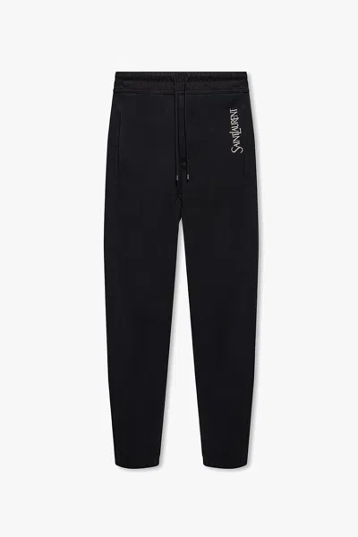 Saint Laurent Drawstring Waist Logo Embroidered Track Trousers In Black