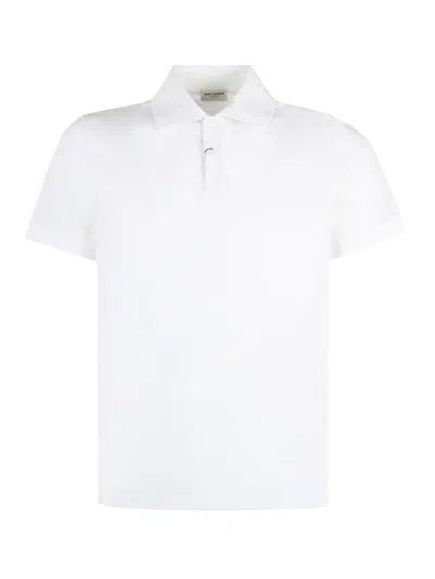 Saint Laurent Buttoned Short-sleeved Polo Shirt In Blanc
