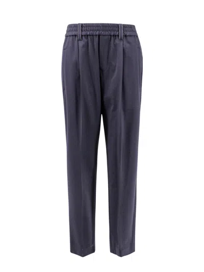 Brunello Cucinelli Trousers Made Of Fine Fresh Stretch Wool With Elastic Waistband And Side Welt Poc In Blu