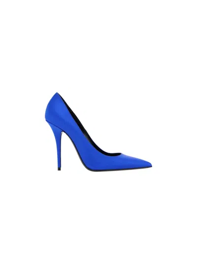 Saint Laurent Satin Instinct 110 Pumps In Blue