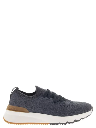 Brunello Cucinelli Knitted Sneaker In Gray