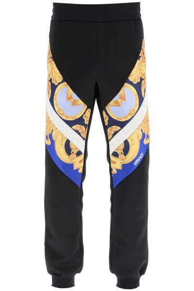 Versace Interlock Track Trousers With Barocco 660 Inserts In Blue