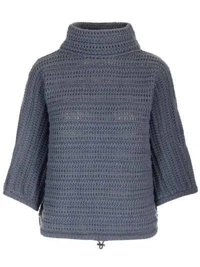 Brunello Cucinelli Cropped Chunky-knit Cashmere Sweater In Blue