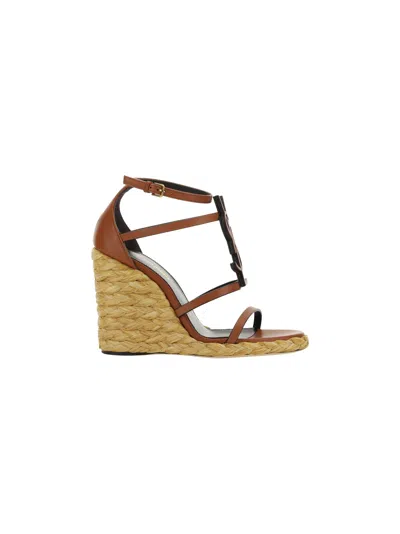 Saint Laurent Cassandra Wedges In Brown