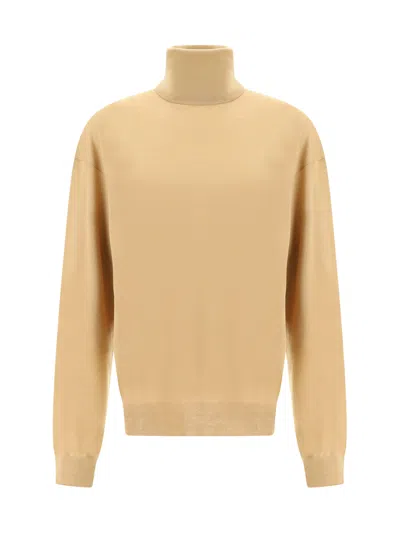 Saint Laurent Fine-knit Slouchy Rollneck Jumper In Camel