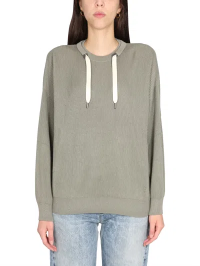 Brunello Cucinelli Drawstring Knitted Hoodie In Green