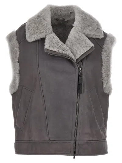 Brunello Cucinelli Shearling Vest In Grey