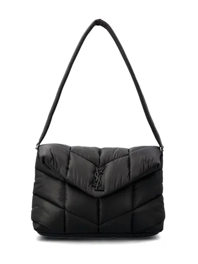 Saint Laurent Quilted Nylon Puffer Shoulder Bag In Nero