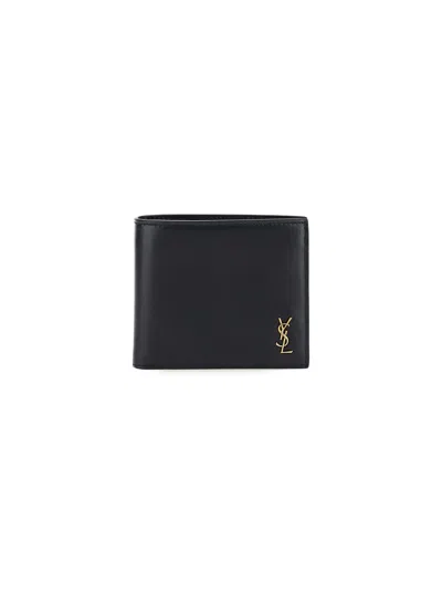 Saint Laurent Compact Leather Wallet In Nero