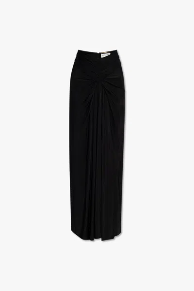 Saint Laurent Draped Jersey Maxi Skirt In Noir