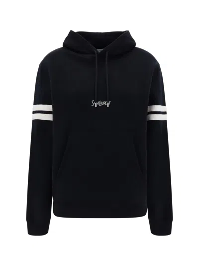 Saint Laurent Logo Hoodie In Black,natural