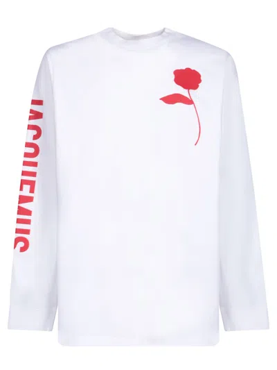 Jacquemus Le T-shirt Ciceri Cotton Long Sleeve In Red Solid Rose White
