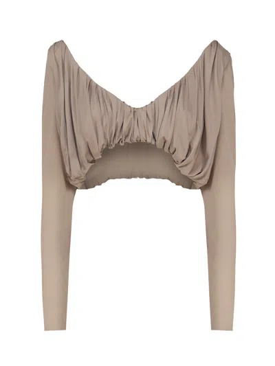 Saint Laurent Cropped Top In Jersey In Taupe