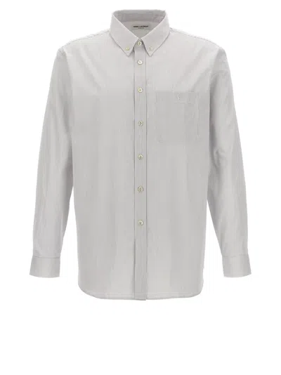 Saint Laurent Cassandre Two-tone Shirt In White/light Blue