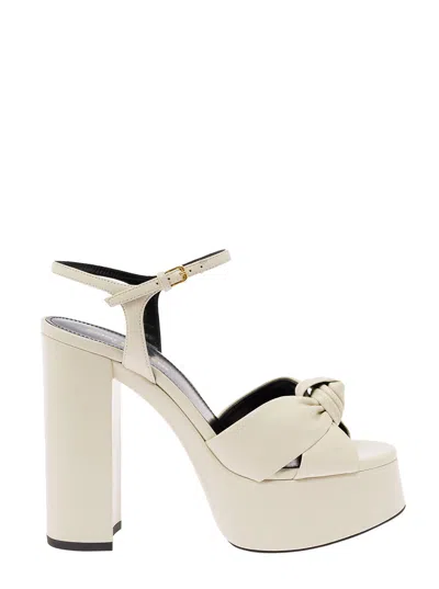 Saint Laurent Bianca White Platform Sandals In Smooth Leather Woman