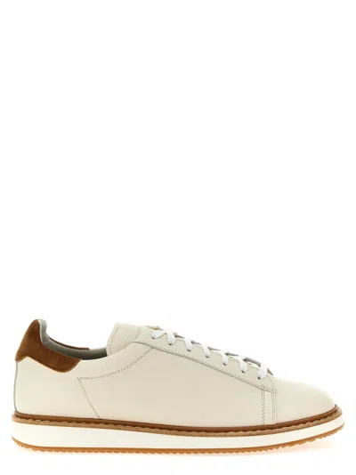 Brunello Cucinelli Suede Runner Sneaker Shoe With Wool Inserts In White