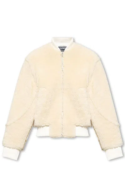 Jacquemus Le Blouson Pilou羊皮草夹克 In White