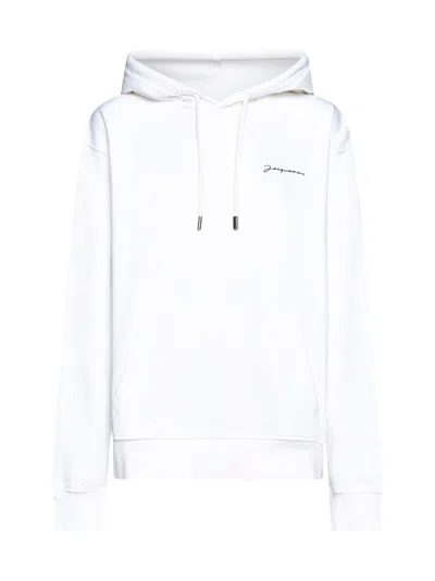 Jacquemus White Hoodie With Contrasting Logo Embroidery In Cotton Man