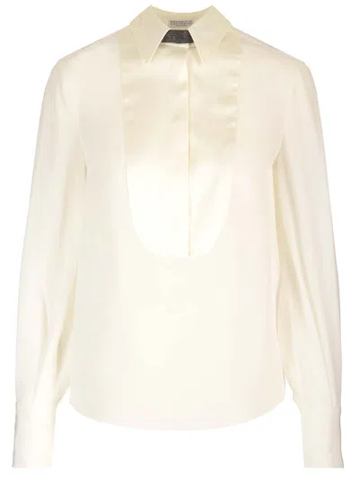 Brunello Cucinelli Stretch Silk Shirt In White