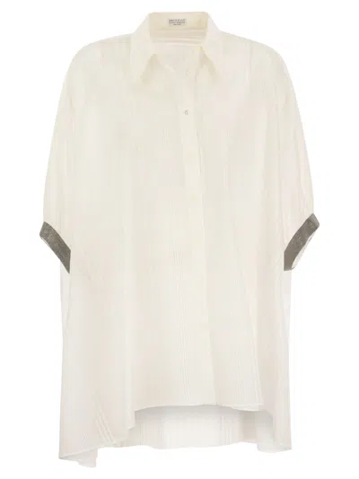 Brunello Cucinelli Semi-sheer Straight Hem Shirt In White