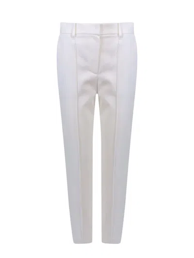 Brunello Cucinelli Stretch Cotton Drill Trousers With Jewel On The Back Loop In Cream