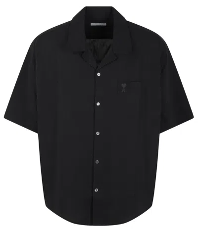Ami Alexandre Mattiussi Camp Collar Short Sleeve Shirt Black For Men