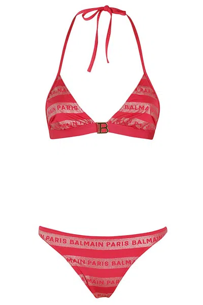 Balmain Paris Triangle Bikini In Red